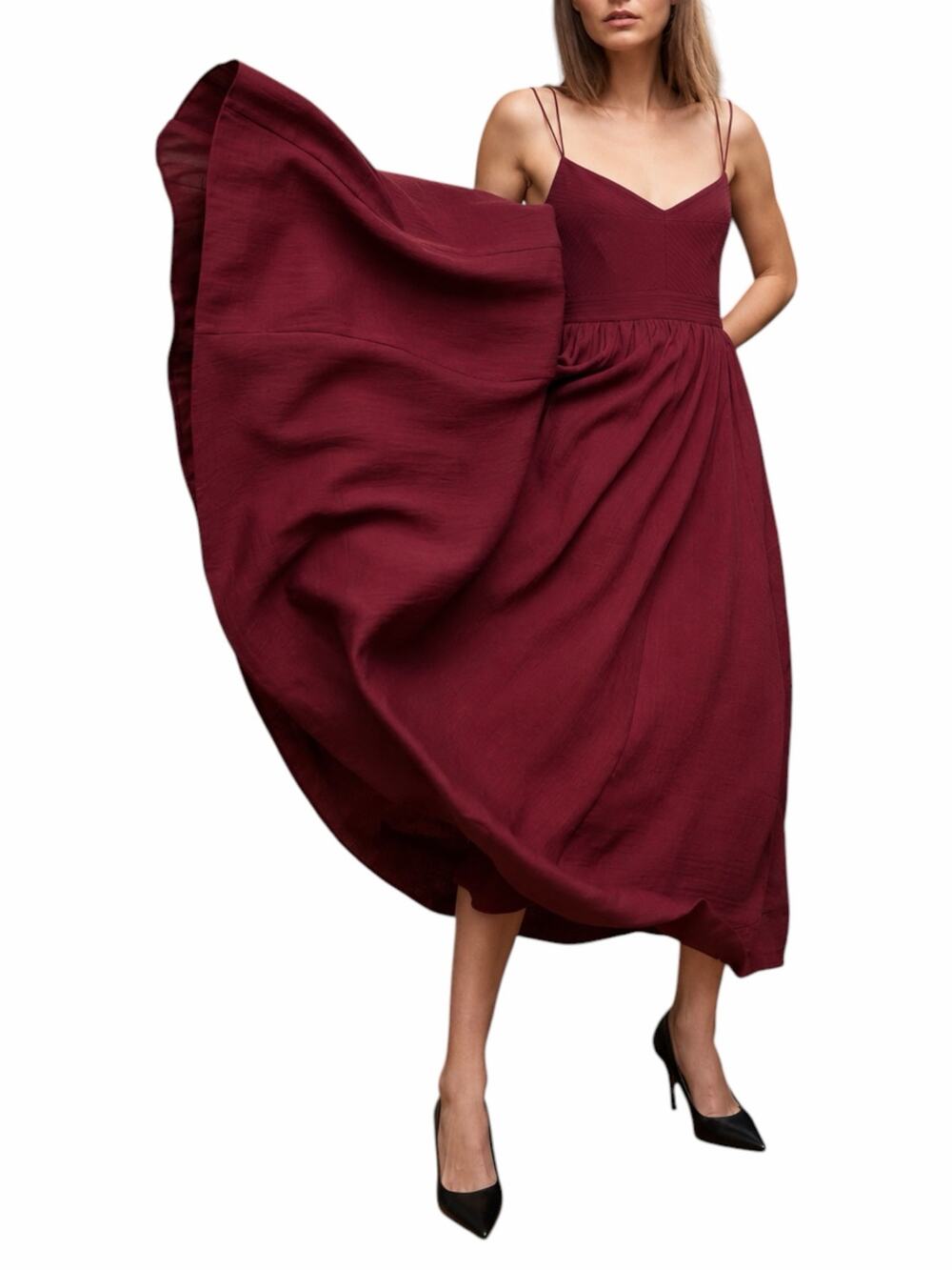La Ligne Tracy Silk Spaghetti Strap Midi Dress Burgundy Size M
